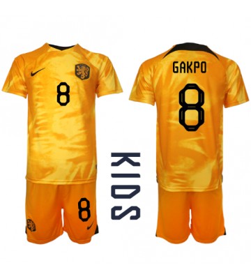 Nederland Cody Gakpo #8 Hjemmedraktsett Barn VM 2022 Kortermet (+ Korte bukser)